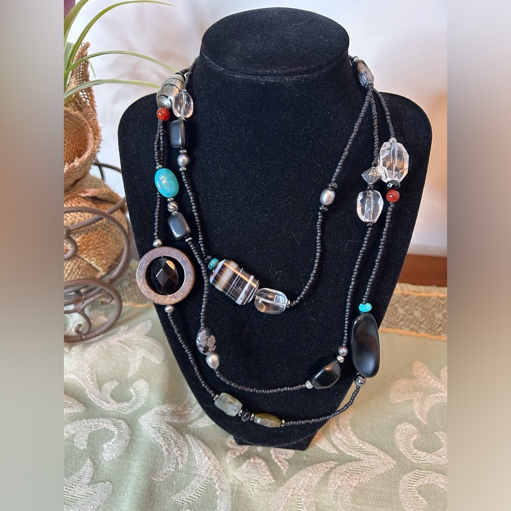 Silpada Boho, Agate Bronzite, Hematite, Freshwater Pearl Necklace